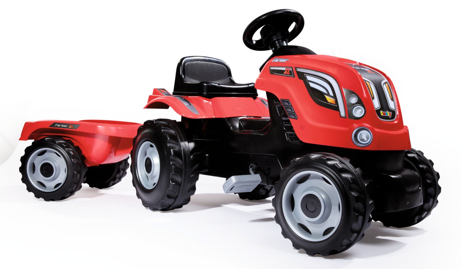 Smoby Red Tractor and Trailer, Ride On Tractors for Children, Farm Ride