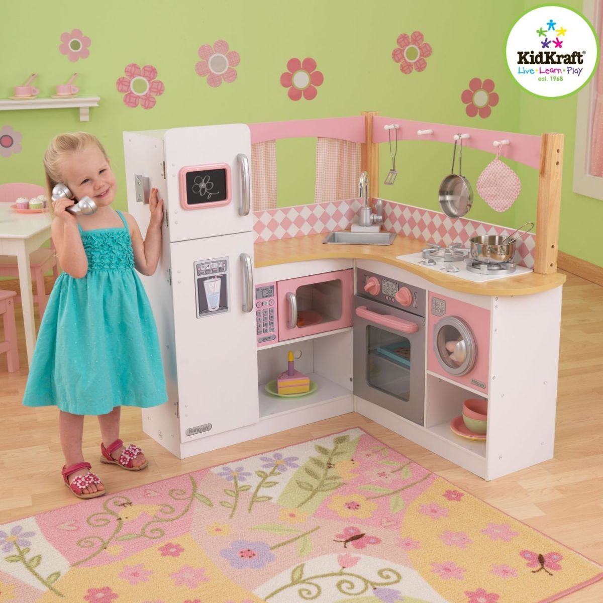 Kidkraft Grand Gourmet Corner Kitchen Role Play Toys Pink Toy Kidkraft Grand Gourmet Corner Kitchen